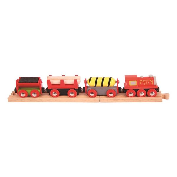 Bigjigs Rail Treno Merci Rosso + 3 Binari-image