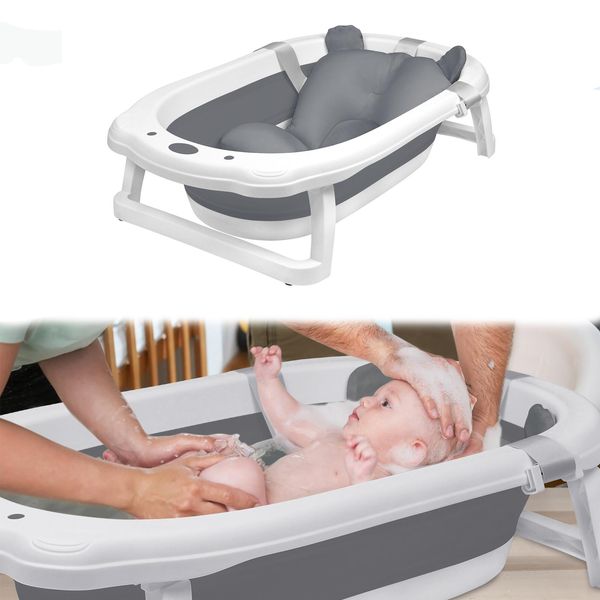 Sessamen-Lp Vaschetta Per Bambini Vaschetta Per Bambini Pieghevole Con Cuscino Di Seduta Vaschetta Per Bambini Portatile Vaschetta Per Il Bagno Del Bambino, Grigio-image