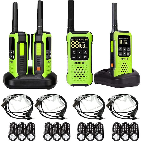 Retevis RT649P Radio Ricaricabile, Impermeabile IP67 Galleggiante, Pmr 446, 16 Canali Senza Licenza, Torcia Led, Ctcss/Dcs Vox, Radio Per Soccorritori (2 Coppie, Verde)-image