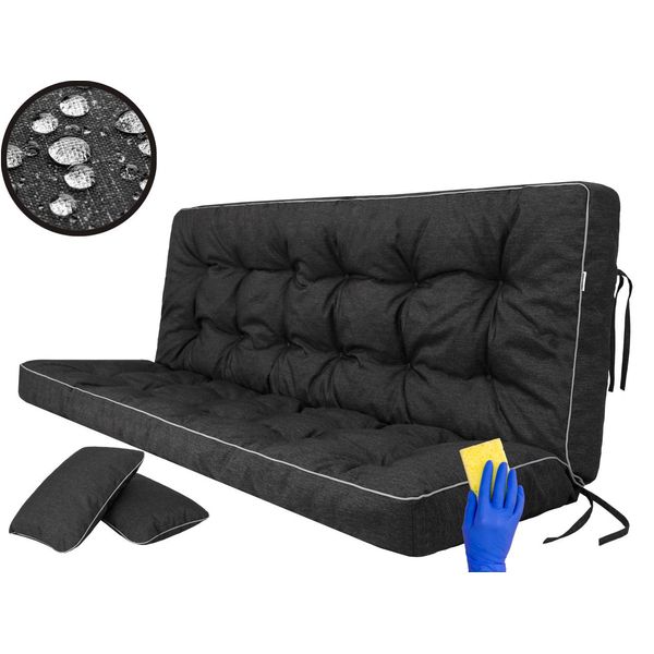 Cuscino Per Sedile Cuscino Per Panca Da Giardino Cuscino Per Dondolo Cuscino Per Pavimento Cuscino Per Altalena Da Esterno / Interno - Pola - 140 Cm - Nero-image