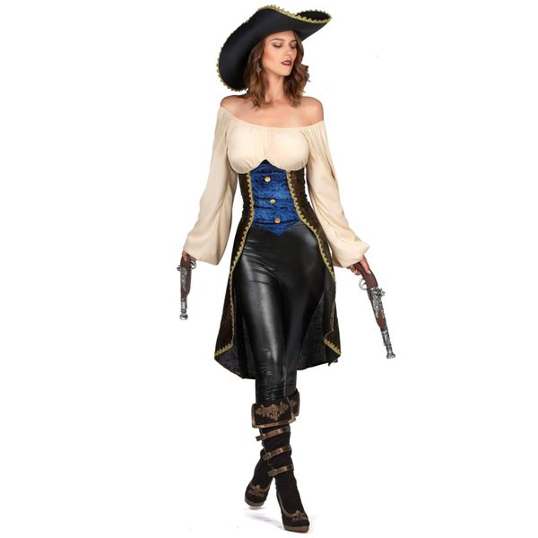 Costume Da Pirata Nobile Per Donna In Maschera Blu-Beige-Marrone - S-image