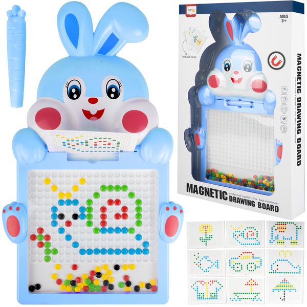 Malplay Lavagna Magnetica Per Bambini Con Perline, Puzzle Del Coniglio, 20X Stencil, Lavagna Da Colorare Per Bambini A Partire Dai 3 Anni, Blu-image