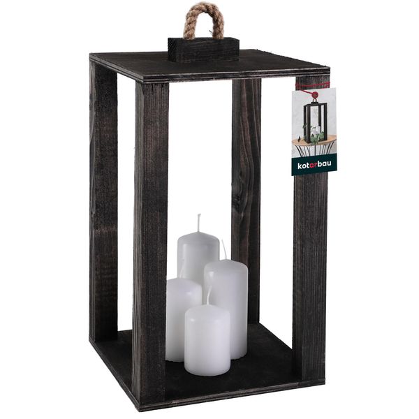 Kotarbau® Lanterna Di Legno Nera 20 X 20 X 34,5 Cm Lanterna Da Giardino Lanterna Di Legno Per Esterni E Interni Lanterna Da Soggiorno Per Fiori E Candele Lanterne Da Matrimonio-image
