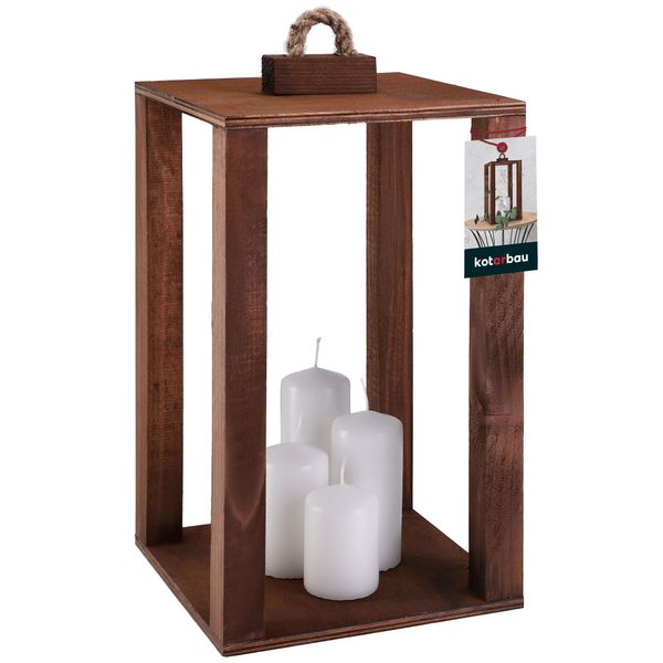 Kotarbau® Lanterna In Legno Marrone 20 X 20 X 34,5 Cm Lanterna Da Giardino Lanterna In Legno Per Esterni E Interni Lanterna Da Soggiorno Per Fiori E Candele Lanterne Da Matrimonio-image