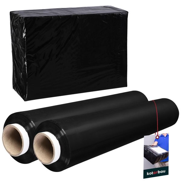 Kotarbau® 2 Rotoli Film Da Imballaggio Film Estensibile 1,5 Kg | L 285 M W 50 Cm | Film Estensibile Nero Film Da Imballaggio Rotolo Film Mobile Per Mobili Film Da Imballaggio Film Estensibile 500Mm-image