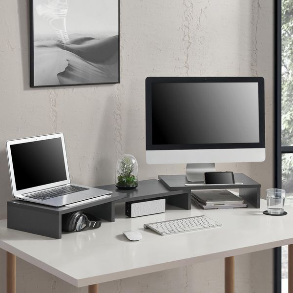 Supporto Per Monitor Vilppula Alzata Per Monitor 79X27X10,5 Cm Alzata Per Schermo Con Supporto Per Smartphone E Lunghezza Regolabile Grigio Scuro-image
