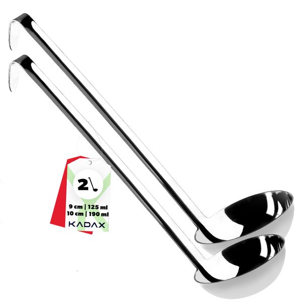 Mestolo Per Zuppa "Kebal"" In Acciaio Inox Kadax, Mestolo Per Salsa Con Manico Lungo Ed Ergonomico, 9 Cm + 10 Cm, Argento"-image