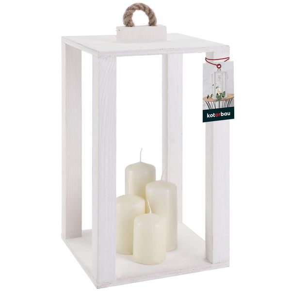 Kotarbau® Lanterna Di Legno Bianca 20 X 20 X 34,5 Cm Lanterna Da Giardino Lanterna Di Legno Per Esterni E Interni Lanterna Da Soggiorno Per Fiori E Candele Lanterne Da Matrimonio-image