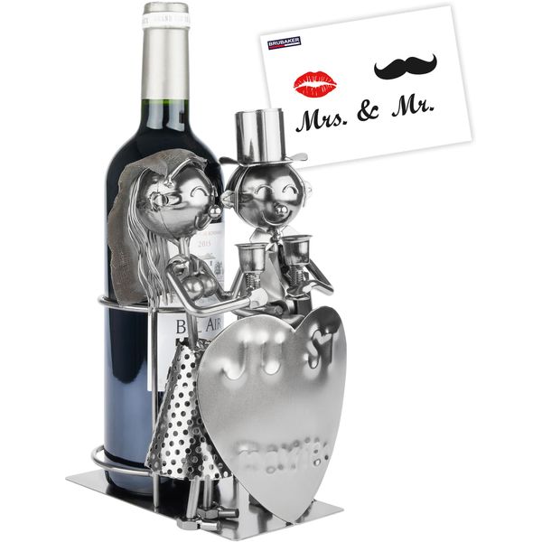 Brubaker Portabottiglie Just Married - Portabottiglie In Metallo Per Matrimonio - Regalo Di Vino Per Sposi O Anniversario Di Matrimonio - Coppia Di Sposi-image