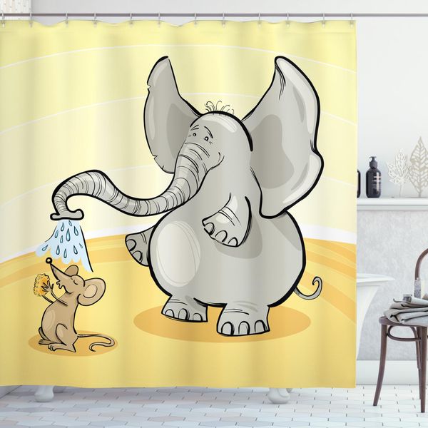 Abakuhaus Tenda Da Doccia Elefante, Elefante Baden-Maus, Impermeabile, Incl. 12 Anelli, Resistente A Batteri E Muffe, 175 X 240 Cm, Giallo Crema Grigio-image