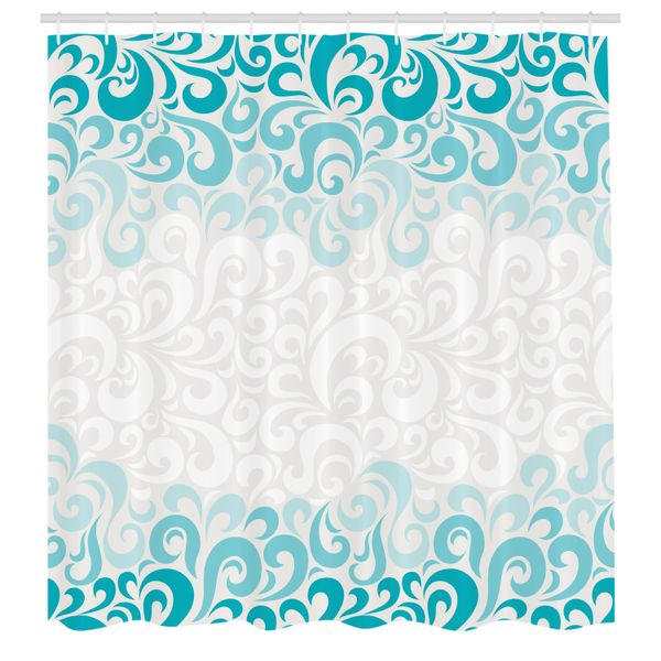 Abakuhaus Tenda Da Doccia Turchese, Motivo Floreale Astratto, Illustrazione Artistica Classica, Set Decorativo Per Bagno In Tessuto Con Ganci, 175X200 Cm, Verde Acqua Turchese Bianco-image