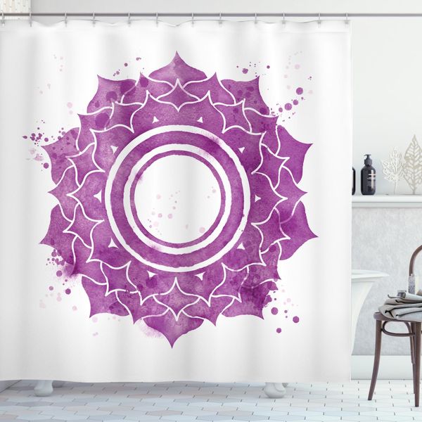 Abakuhaus Tenda Da Doccia Chakra, Mandala Chakra Splash, Impermeabile, Inclusi 12 Anelli, Resistente A Batteri E Muffe, 175 X 180 Cm, Viola E Bianco-image