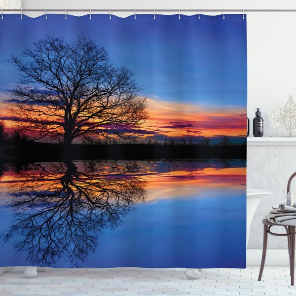 Abakuhaus Tenda Da Doccia Blu, Crepuscolo Naturale, Opaca, Incl. 12 Anelli, Resistente A Batteri E Muffe, 175 X 200 Cm, Arancione Blu-image