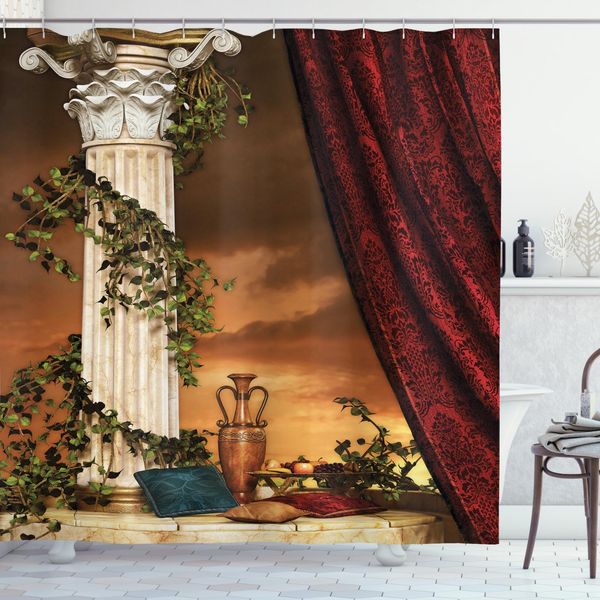 Abakuhaus Tenda Da Doccia Gotica, Paesaggio Greco Al Tramonto, Opaca, Incl. 12 Anelli, Resistente A Batteri E Muffe, 175 X 240 Cm, Multicolore-image