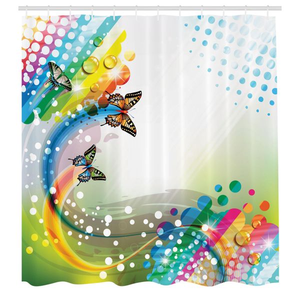 Abakuhaus Tenda Da Doccia Colorata, Trippy Flying Butterflies Con Bolle Colorate A Forma Di Cometa, Design Creativo E Fantastico, Set Decorativo Per Bagno In Tessuto Con Ganci, 175X200 Cm, Multicolore-image