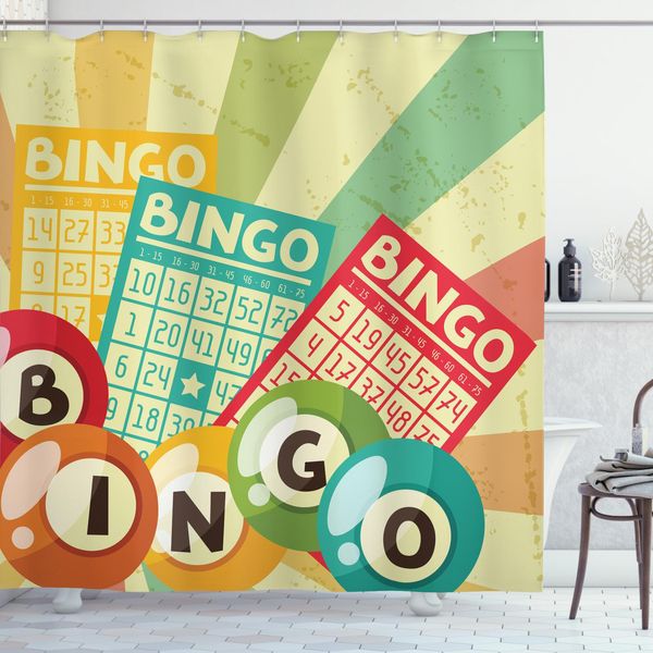 Abakuhaus Tenda Da Doccia Vintage, Lotteria Di Cartoline Pop Art, Stampa Digitale Su Tessuto, Incl. 12 Ganci, Resistente Al Lavaggio, Resistente Ai Batteri, 175 X 220 Cm, Multicolore-image