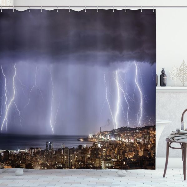 Abakuhaus Tenda Da Doccia Paesaggio, Notte Tempestosa Scura, Acqua Opaca Incl. 12 Anelli Resistente A Batteri E Muffe, 175 X 200 Cm, Multicolore-image