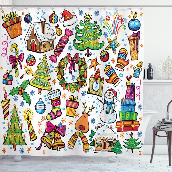Abakuhaus Tenda Da Doccia Natalizia, Dolciumi Di Capodanno, Opaca, Incl. 12 Anelli, Resistente A Batteri E Muffe, 175 X 240 Cm, Multicolore-image