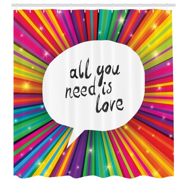 Abakuhaus Tenda Da Doccia Colorata, Vintage Tutto Ciò Che Serve è Amore, Poster Retrò Hippie Con Frase Ispiratrice, Set Decorativo Per Bagno In Tessuto Con Ganci, 175X240 Cm, Bianco-image