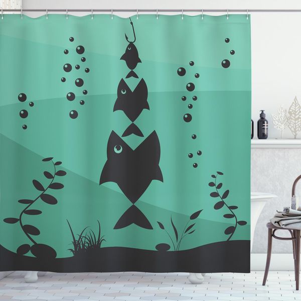 Abakuhaus Tenda Da Doccia Con Motivo Pesca, Vita Sottomarina, Resistente A Batteri E Muffe, Incl. 12 Ganci, Lavabile, Elegante Stampa Digitale, 175 X 180 Cm, Grigio Verde Acqua-image