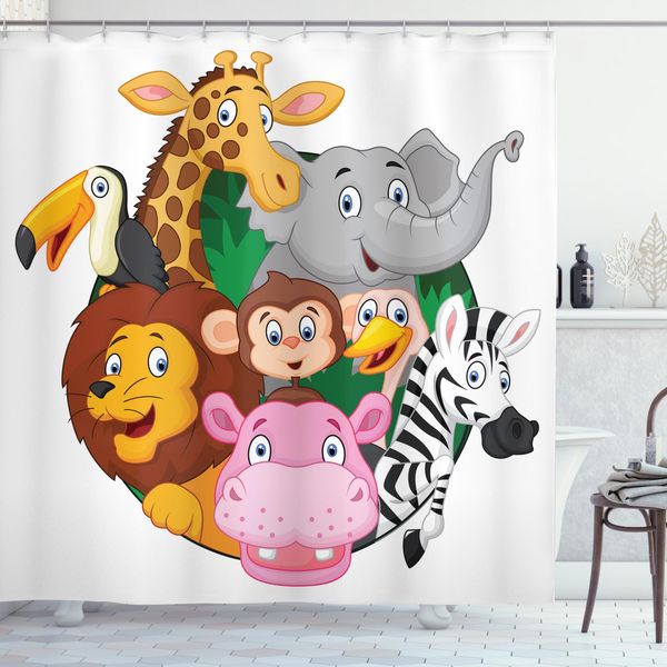Abakuhaus Tenda Da Doccia Colorata, Animali Esotici, Opaca, Incl. 12 Anelli, Resistente A Batteri E Muffe, 175 X 240 Cm, Multicolore-image