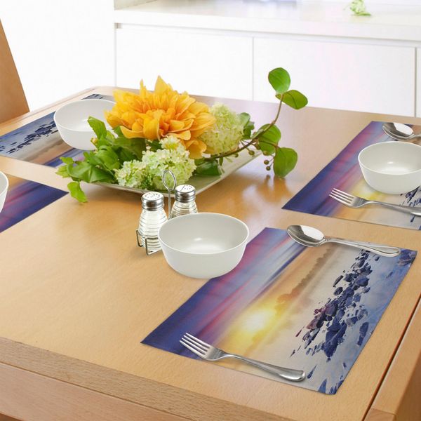 Abakuhaus Tovagliette Paesaggistiche, Magico Tramonto Estivo Sul Fiume Con Aurora Boreale Nel Cielo Che Dondola L'universo, Tiscjdeco In Tessuto Colorato Per La Sala Da Pranzo E La Cucina, Multicolore-image