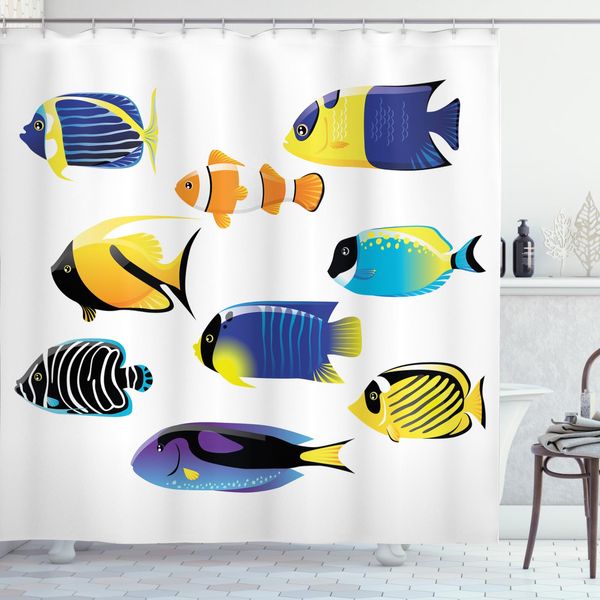 Abakuhaus Tenda Da Doccia Con Motivo Ittico, Tema Surreal Ocean Life, Opaca, Incl. 12 Anelli, Resistente A Batteri E Muffe, 175 X 200 Cm, Blu Turchese-image