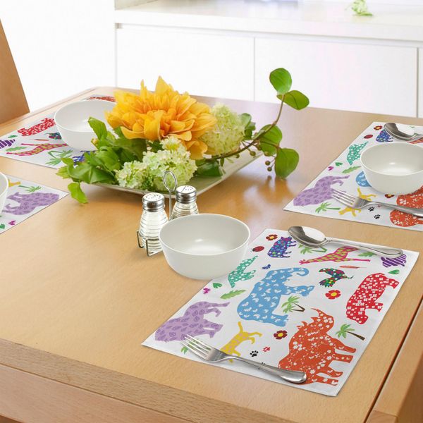Abakuhaus Tovagliette Africane, Collezione Wild African Animal Design Ricca Di Diverse Forme Ornamentali Floreali, Stampa Digitale Su Tessuto Lavabile, Decorazione Da Tavola Per La Cucina, Multicolore-image