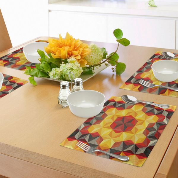 Abakuhaus Tovagliette Moderne, Disegno Psichedelico Con Motivo Geometrico Caleidoscopico Diagonale E Stella Frattale, Tiscjdeco In Tessuto Resistente Al Lavaggio Per La Sala Da Pranzo E La Cucina, Multicolore-image