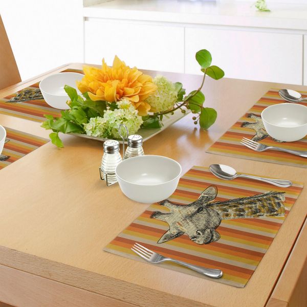 Tovagliette Abakuhaus Giraffa, Stile Sketch Immagine Ritratto Di Hipster Africano Animali Zoo Safari Fauna Selvatica, Tiscjdeco In Tessuto Resistente Ai Colori Per La Sala Da Pranzo E La Cucina, Multicolore-image