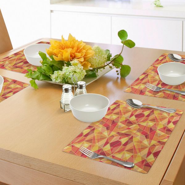 Abakuhaus Tovagliette Astratte, Motivo A Mosaico Con Stampa Digitale Frattale Geometrica A Triangoli, Tiscjdeco In Tessuto Resistente Al Lavaggio Per La Sala Da Pranzo E La Cucina, Calendula Arancione Rosso-image