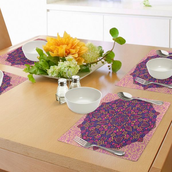 Abakuhaus Tovagliette Viola Mandala, Cerchio Floreale Astratto Che Forma Un'immagine Spirituale Dell'universo, Icone Orientali, Tiscjdeco In Tessuto Resistente Al Lavaggio Per La Sala Da Pranzo E La Cucina, Multicolore-image
