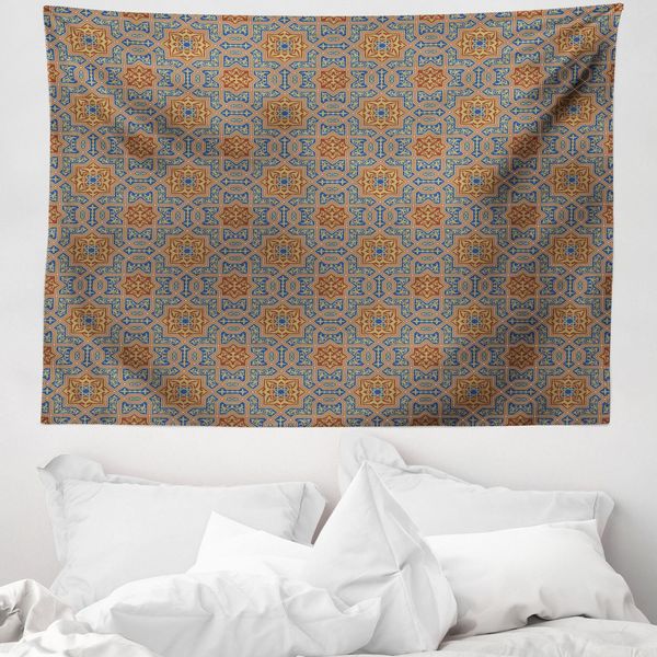 Abakuhaus Arazzo Marocchino, Tradizionale In Morbido Tessuto Microfibra Lavabile Senza Scolorimento Stampa Digitale, 150 X 110 Cm, Blu Seppia Rosso Legno-image