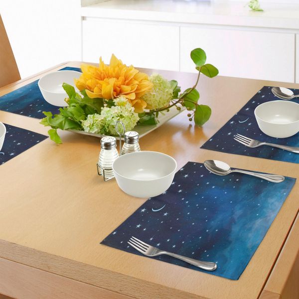 Abakuhaus Tovagliette Himmel, Illustrazioni Astratte Notturne Con Stelle E Costellazione Della Luna Crescente, Tiscjdeco In Tessuto Resistente Ai Colori Per La Sala Da Pranzo E La Cucina, Blu Scuro-image