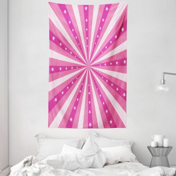 Abakuhaus Arazzo E Copriletto Retrò, Bursting Stripes Stelle In Morbido Tessuto Microfibra Lavabile Senza Scolorimento Stampa Digitale, 140 X 230 Cm, Rosa E Corallo-image