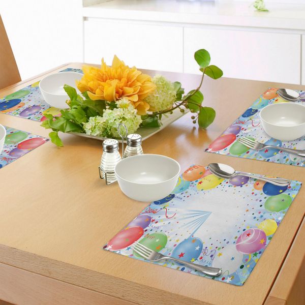 Tovagliette Per Feste Per Bambini Abakuhaus, Tema Festivo Con Palloncini Colorati, Coriandoli E Stelle, Decorazioni Da Tavola In Tessuto Resistente Al Lavaggio Per La Sala Da Pranzo E La Cucina, Multicolore-image