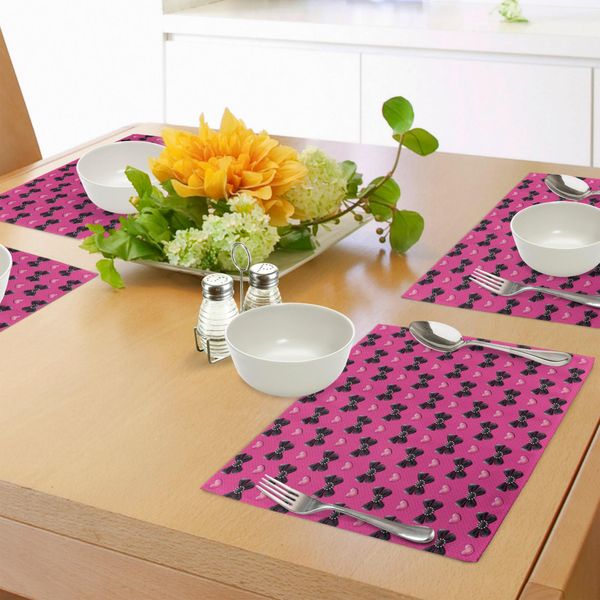 Abakuhaus Tovagliette Con Perline, Papillon Con Cuori Tema Romantico E Femminile Per San Valentino Con Sfondo A Pois, Decorazioni Per La Tavola In Tessuto Resistente Al Lavaggio Per La Sala Da Pranzo E La Cucina, Nero E Rosa-image
