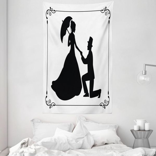 Abakuhaus Tappeto Da Parete E Copriletto, Proposta Di Matrimonio In Morbido Tessuto Microfibra Lavabile Senza Scolorimento Stampa Digitale, 140 X 230 Cm, Bianco E Nero-image