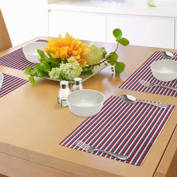 Abakuhaus 4 Luglio Tovagliette, Motivo Bandiera A Stelle E Strisce Ispirato Al Tema Patriottico, Tiscjdeco In Tessuto Resistente Al Lavaggio Per La Sala Da Pranzo E La Cucina, Viola Blu Bianco Rubino-image