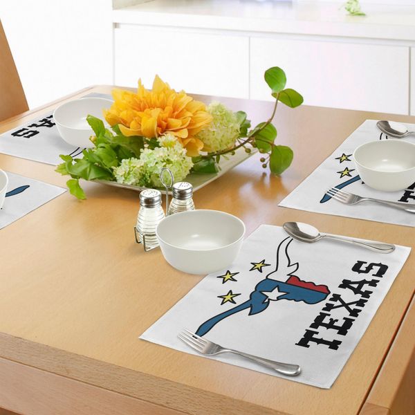 Tovagliette Abakuhaus Texas Stern, Disegno Scarabocchiato Di Una Testa Di Bufalo Con Corna, Bandiera Del Texas E Scritta Vintage A Tema Cowboy, Tovaglietta Decorativa In Tessuto Resistente Ai Colori Per La Sala Da Pranzo E La Cucina, Multicolore-image
