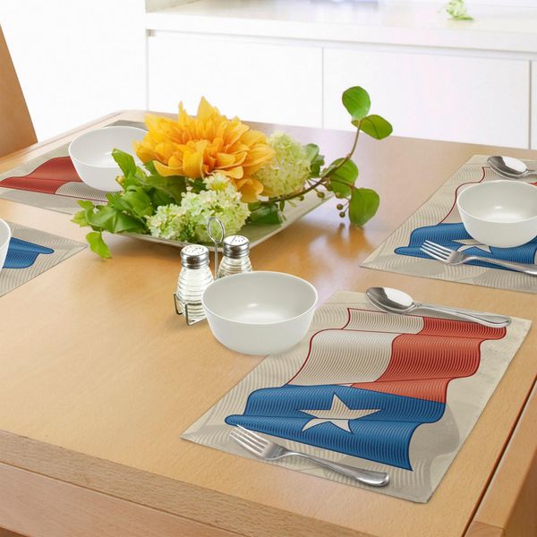 Abakuhaus Tovagliette Texas Stern, Bandiera Texana Svolazzante Con Motivo Lone Star Effetto Retrò Americana, Decorazioni Da Tavola In Tessuto Resistente Al Lavaggio Per La Sala Da Pranzo E La Cucina, Rosso Cinabro, Beige, Blu-image