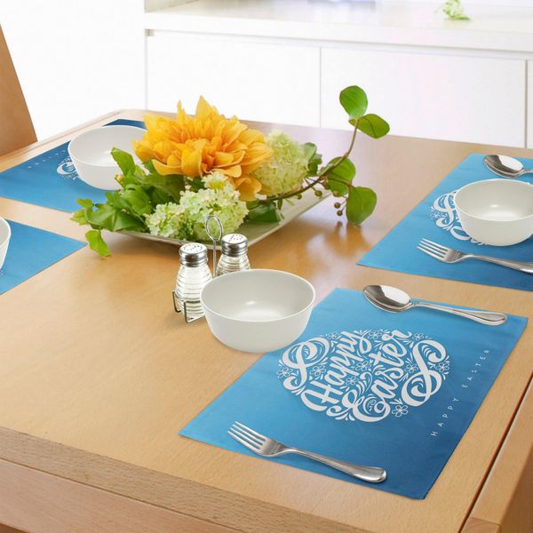 Abakuhaus Tovagliette Pasquali, Fiori Disegnati Con Scritte A Mano In Stile Easter Celebration Pattern, Tiscjdeco In Tessuto Resistente Ai Colori Per La Sala Da Pranzo E La Cucina, Azzurro E Bianco-image