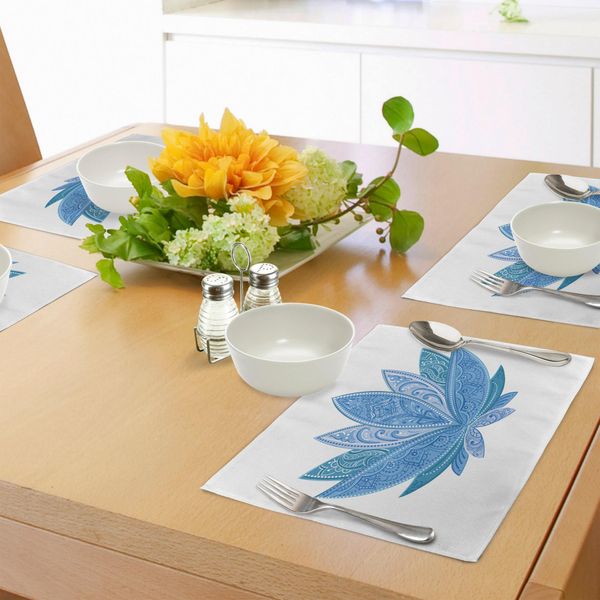Tovagliette Asiatiche Abakuhaus, Design Zen Con Motivi Paisley E Petali Di Loto, Tiscjdeco In Tessuto Resistente Al Lavaggio Per La Sala Da Pranzo E La Cucina, Viola Grigio Blu Petrolio Blu-image