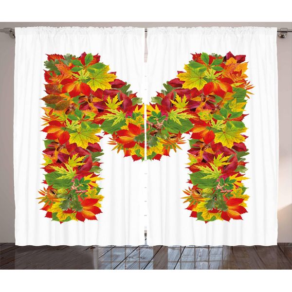 Abakuhaus Lettera M Tenda Rustica, Elemento Decorativo Maiuscolo, Tenda Universale Per Soggiorno Con Passanti E Ganci, 280 X 175 Cm, Giallo Vermiglio Verde-image