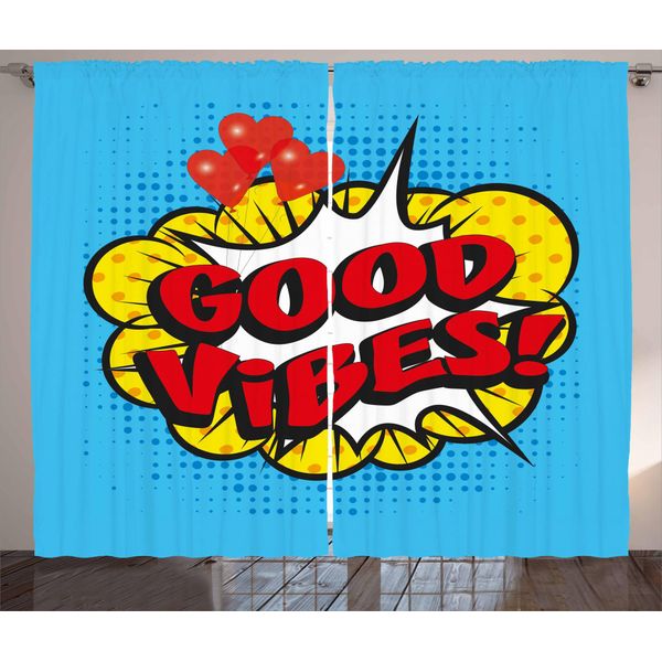 Abakuhaus Good Vibes Tenda Rustica, Bolla Di Dialogo Pop, Tende Universali Per Soggiorno Con Passanti E Ganci, 280 X 175 Cm, Blu Giallo Vermiglio-image