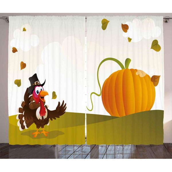 Abakuhaus Tenda Rustica Con Tacchini, Tema Happy Pilgrim, Tende Universali Per Soggiorno Con Passanti E Ganci, 280 X 175 Cm, Multicolore-image