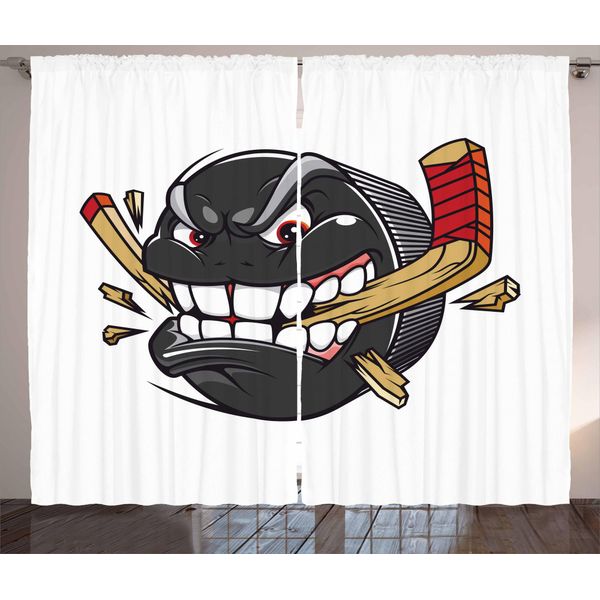Abakuhaus Hockey Su Ghiaccio Tenda Rustica, Cartoon Puck Bites-Stick, Soggiorno Tenda Universale Con Passanti E Ganci, 280 X 175 Cm, Multicolore-image