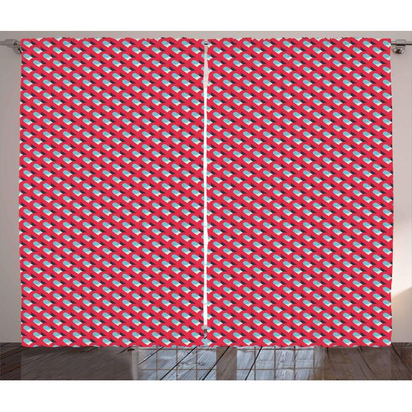 Abakuhaus Tenda Astratta Rustica, Ornamenti Semplici Retrò, Tende Universali Per Soggiorno Con Passanti E Ganci, 280 X 175 Cm, Corallo Scuro Blu Scuro-image