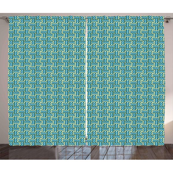 Abakuhaus Tenda Rustica Astratta, Linee Ondulate Vintage, Tenda Universale Per Soggiorno Con Passanti E Ganci, 280 X 175 Cm, Verde Chiaro, Azzurro, Verde Acqua-image