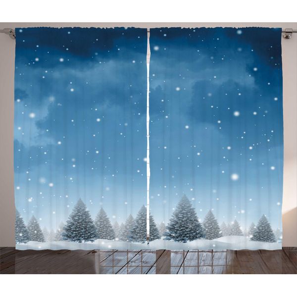 Abakuhaus Tenda Rustica Invernale, Natale Alberi Blu Della Foresta, Soggiorno Tenda Universale Con Passanti E Ganci, 280 X 175 Cm, Blu Bianco-image